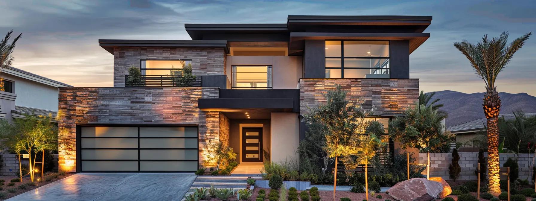 a modern home exterior showcasing a sophisticated blend of fiber cement siding and natural stone veneer, illuminated by sleek artificial lighting in an urban setting, emphasizing both aesthetic appeal and durability. a modern home exterior showcasing a sophisticated blend of fiber cement siding and natural stone veneer, illuminated by sleek artificial lighting in an urban setting, emphasizing both aesthetic appeal and durability.