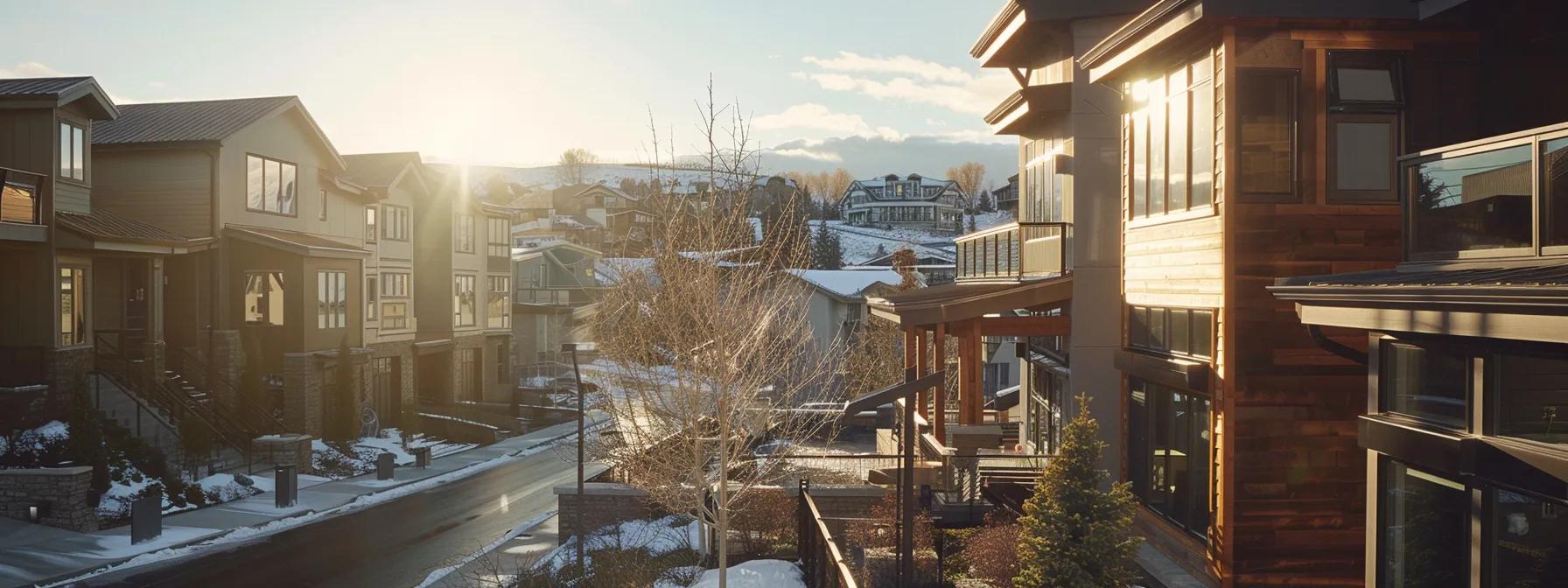 a stylish park city home showcases an elegant blend of modern and traditional exterior siding, reflecting its architectural style against a vibrant urban backdrop, highlighting the importance of cohesive design for enhancing curb appeal.